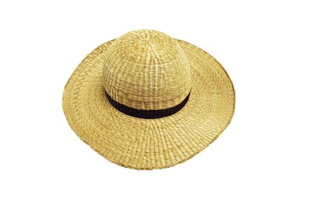 Straw summer hat isolated on white backgroundの写真素材