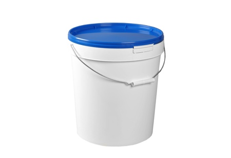 Closed white plastic containerの写真素材
