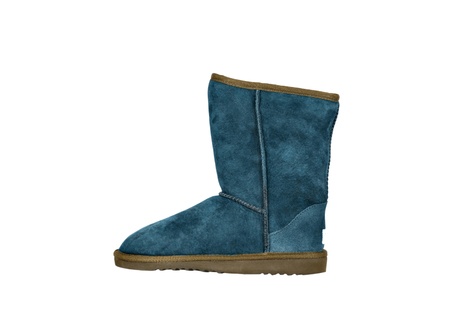 Fluffy woolly warm boots isolated over white