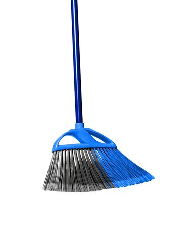 plastic blue broom isolated on white background.の写真素材