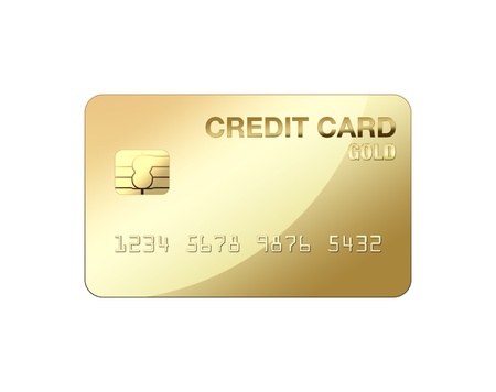 Gold credit card isolated over the white backgroundの写真素材