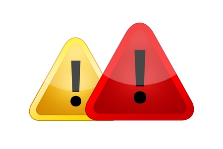 Danger warning signs isolated on white backgroundの写真素材