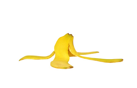 Ripe banana peel isolated on whiteの写真素材
