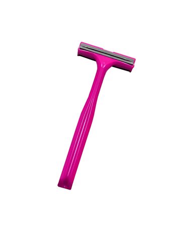 Safety pink razor isolated on whiteの写真素材