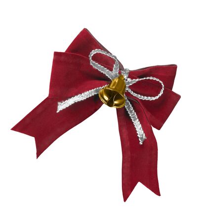 Beautiful red satin gift bow, isolated on whiteの写真素材