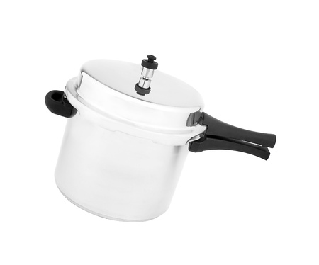 Stainless steel pot isolated on whiteの写真素材