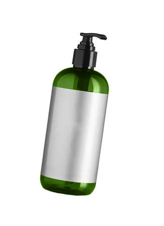 Green cosmetic bottle isolated on the whiteの写真素材