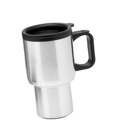 Empty coffee thermos cup. Isolated on white backgroundの写真素材