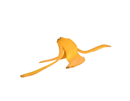 Ripe banana peel isolated on whiteの写真素材