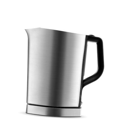 Stainless steel electric kettle isolated on whiteの写真素材