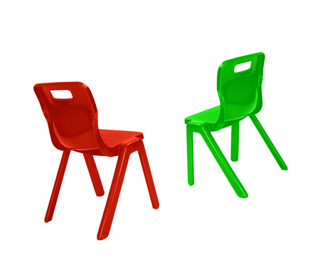red and green plastic chairsの写真素材