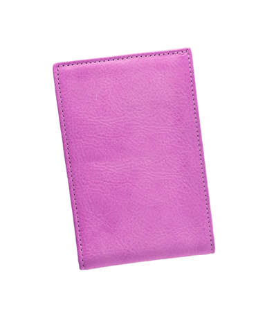 Pink leather wallet isolated on white backgroundの写真素材