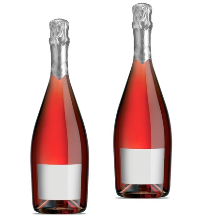 Isolated bottles of red (rose) wine over a white backgroundの写真素材