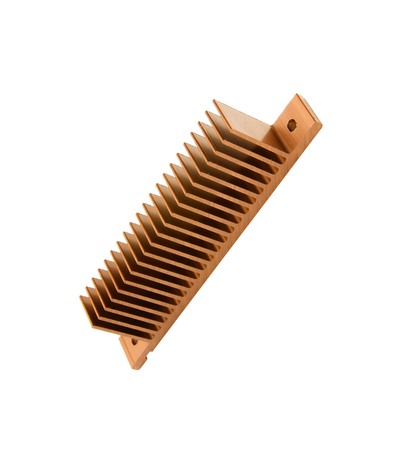 Closeup of an golden cpu cooler isolated on whiteの写真素材
