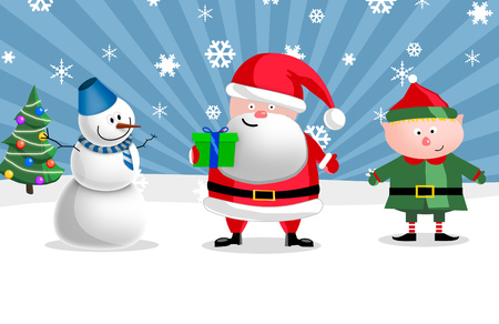 Santa, gnom and snow man, illustrationの写真素材