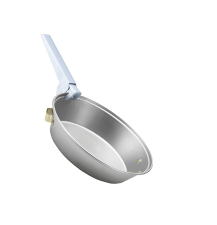 metallic frying pan on isolatedの写真素材