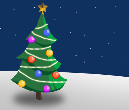 christmas tree in a snowy landscapeの写真素材