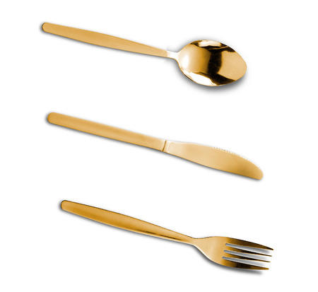 The golden plug and knife isolated on whiteの写真素材