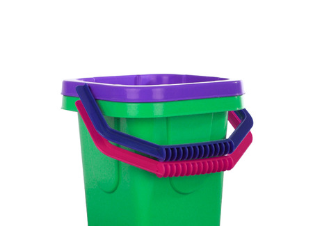 baby toy bucket isolated on whiteの写真素材
