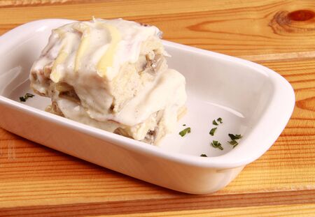 Lasagne with mushroom and cheeseの写真素材