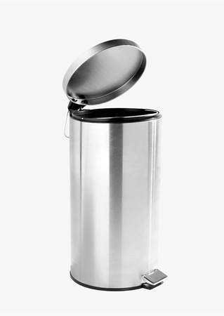Refuse bin in room corner on whiteの写真素材