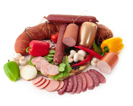 sliced sausages with vegetables and red papperの写真素材