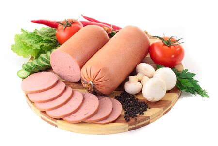 sausage on plate with vegetablesの写真素材