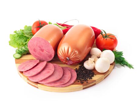 ham with vegetables and mushroomsの写真素材