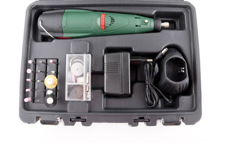 Battery drill in a case isolatedの写真素材
