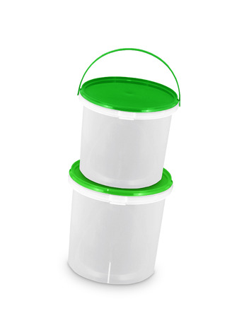 green paint in two bucketsの写真素材