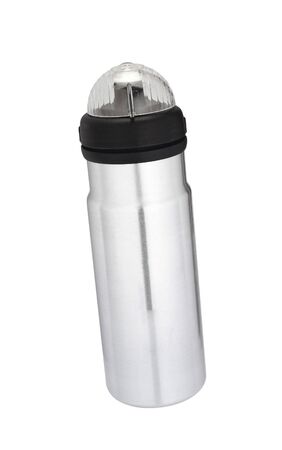 silver drinking sport bottle isolated on whiteの写真素材