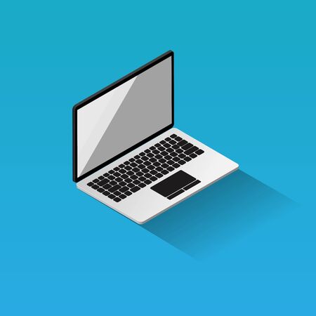 Isometric Laptop Flat design vector icon on Blue backgroundのイラスト素材