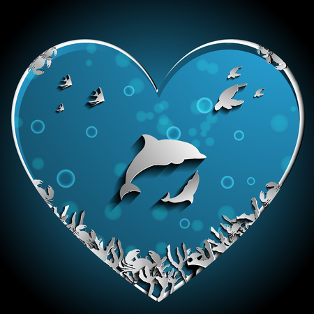 Loving of Dolphins under the sea papercut vector, art workのイラスト素材