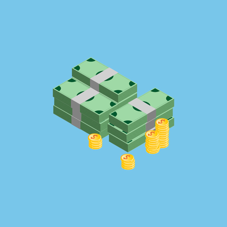 A lot of money, coins and banknotes on the color background, vectorの写真素材