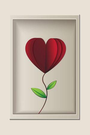 Red rose look like heart shape in the frame, papercut vectorの写真素材