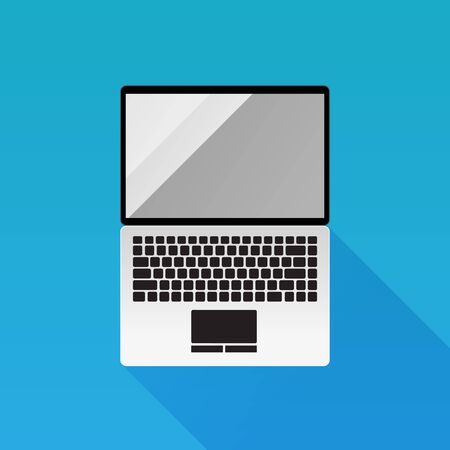 Laptop Flat design vector icon on Blue backgroundの写真素材