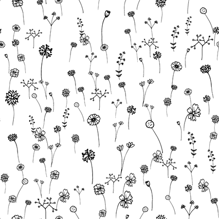 Seamless flowers pattern, Hand drawn outline stroke . Art and Abstract concept. Floral and Nature theme. Thin line sketch. Vector illustration. Isolated white backgroundのイラスト素材