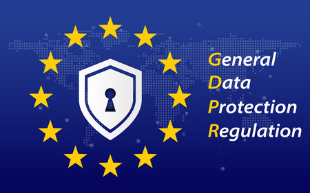 General Data Protection Regulation called GDPR 2018/2019 concept. EU flag. Digital transformation and security theme. Vector illustrationのイラスト素材