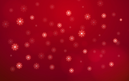 Abstract white snow flake falling from sky on red background. Merry Christmas and happy new year day concept. Beautiful Xmas decoration card glitter element theme. World holiday and seasonal theme.のイラスト素材