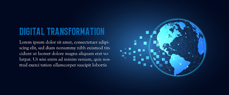 Futuristic change of blue earth digital transformation abstract technology background. Artificial intelligence and big data. Business growth computer and investment industry 4.0 Vector illustrationのイラスト素材