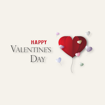 Red heart balloon digital papercraft graphic design background. Valentine love and couple decoration artwork concept. Vector illustration. Typography text message for greeting card.のイラスト素材