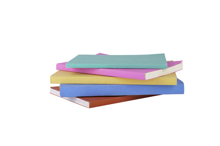 Stack of multi color books on isolated white background. Clipping path use. Education and object concept.の写真素材
