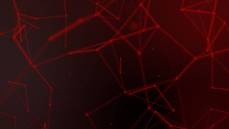 Abstract red blurred geometry wireframe network and connecting dot in space on blue background. Security of futuristics computer and science concept. Abstract technology concept. 4K graphic designの写真素材