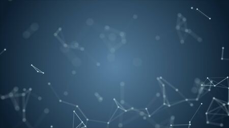 Abstract blue blurred geometry wireframe network and connecting dot in space on blue background. Security of futuristics computer and science concept. Abstract technology concept. 4K graphic designの写真素材