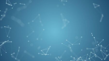 Abstract blue blurred geometry wireframe network and connecting dot in space on blue background. Security of futuristics computer and science concept. Abstract technology concept. 4K graphic designの写真素材
