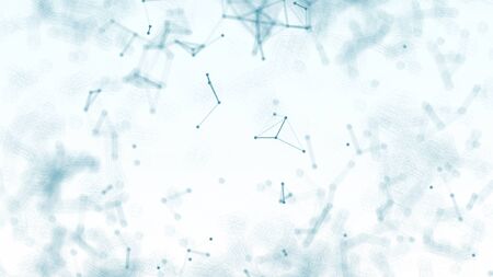 3D Abstract blue blurred geometry wireframe network and connecting dot in space on white background. Futuristics computer and medical science concept. Abstract technology graphic design illustration.の写真素材