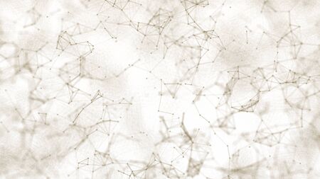 3D Abstract brown blurred geometry wireframe network and connecting dot in space on white background. Futuristics computer and medical science concept. Abstract technology graphic design illustration.の写真素材