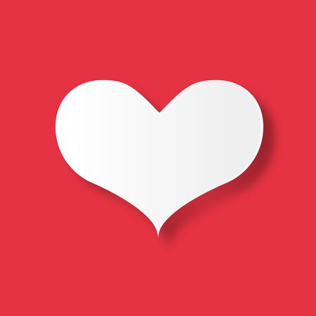 White heart on red background. Valentines day and love of couple concept. Digital paper craft theme.のイラスト素材