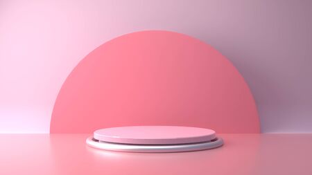 Pink pastel product stand on background. Abstract minimal geometry concept. Studio podium platform theme. Exhibition and business marketing presentation stage. 3D illustration rendering graphic designの写真素材