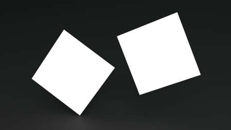 White square shape business card mockup stacking on black color table background. Branding...